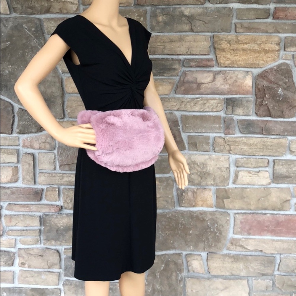 Pink soft Faux Fur Hand warm Fanny Pack waist bag - Picture 6 of 6
